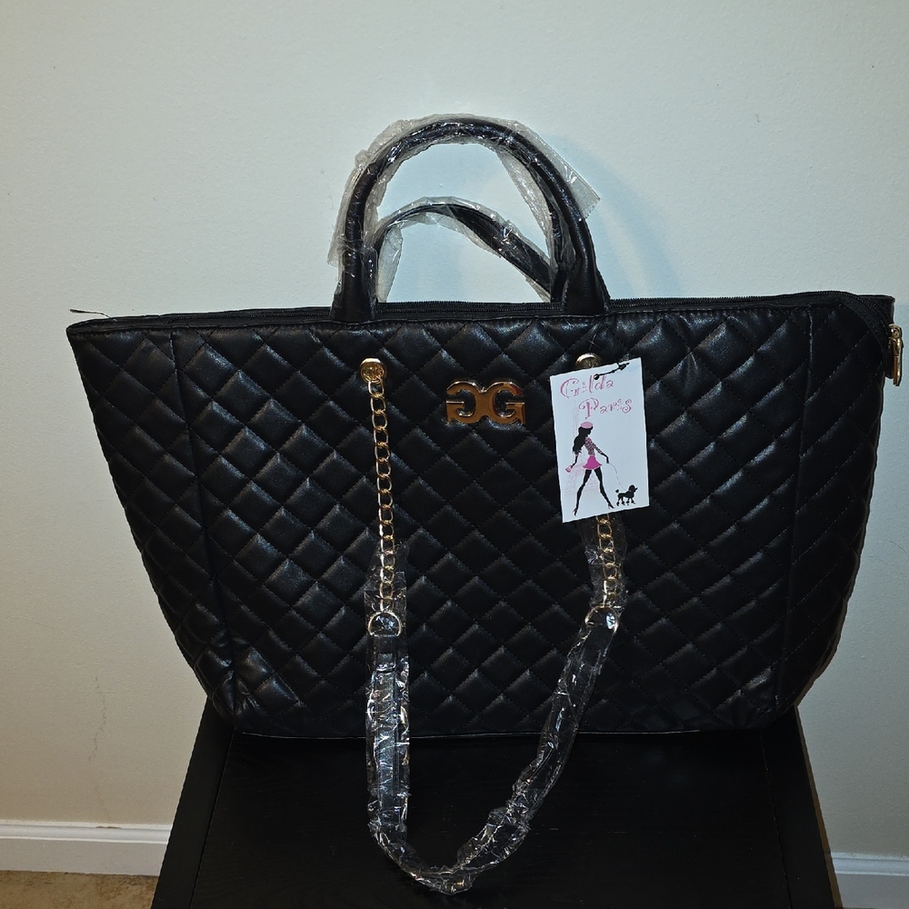 Gilda Paris Elegant Black Quilted Large Tote Bag